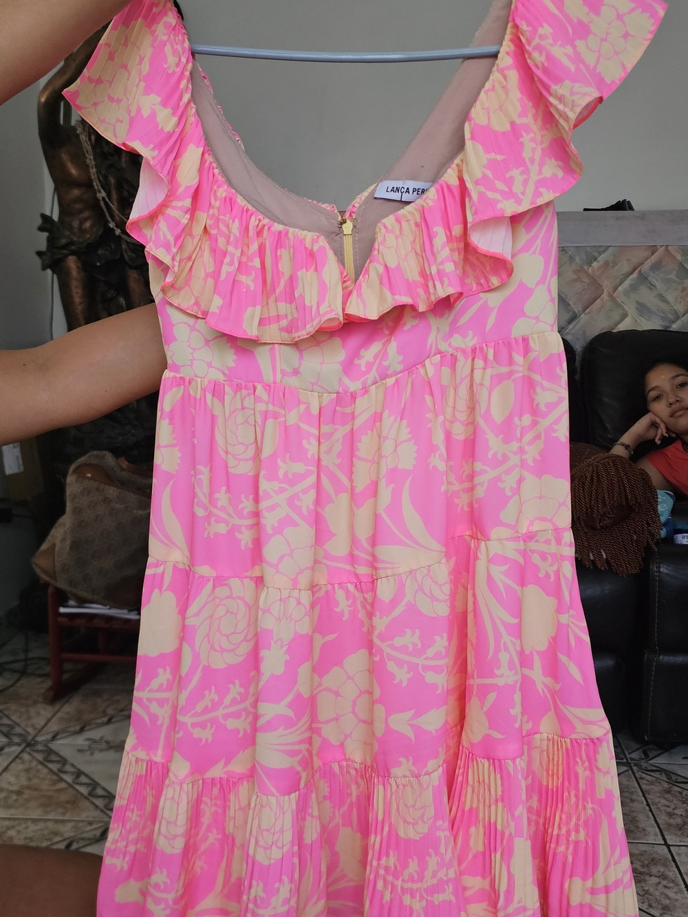 Pink & Cream Ruffled Midi Dress